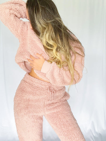 Teddy Fur Sweater and Pant Set-Mauve