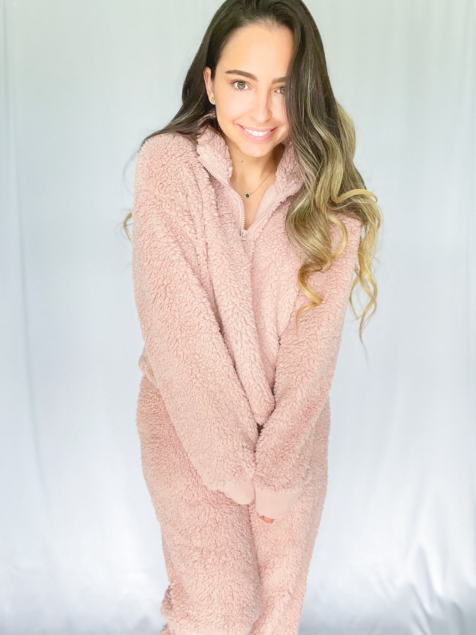 Teddy Fur Sweater and Pant Set-Mauve